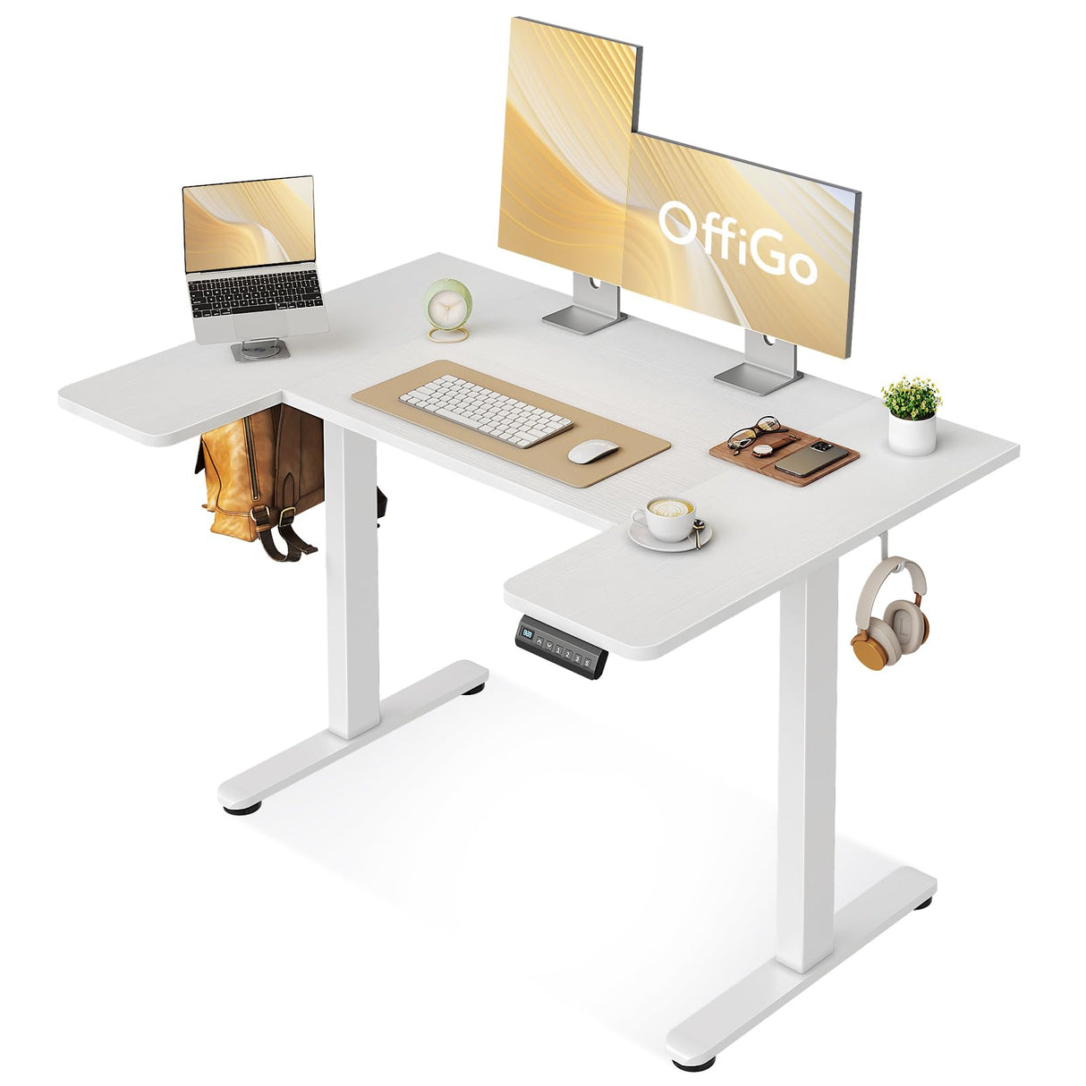 OffiGo U Shaped Electric Standing Desk, 48 Inch Height Adjustable Sit Stand Table, Writing Computer Desk for Home, Office, Workstation, White OffiGo