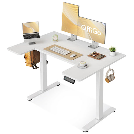OffiGo U Shaped Electric Standing Desk, 48 Inch Height Adjustable Sit Stand Table, Writing Computer Desk for Home, Office, Workstation, White OffiGo