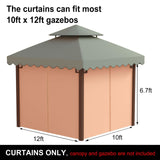 PLULON 10' x 12' Gazebo Curtains Outdoor Waterproof 4-Panels Universal Replacement Privacy Curtain Sidewalls with Zipper for Patio Yard Garden (Curtain Only) PLULON