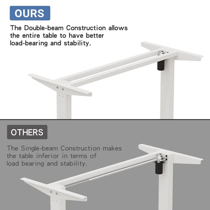 Jceet Adjustable Height Electric Standing Desk - 55 x 30 Inch Sit Stand Computer Desk with Splice Board, Stand Up Desk Table for Home Office, White Frame/Oak Top(with Radian) - WoodArtSupply