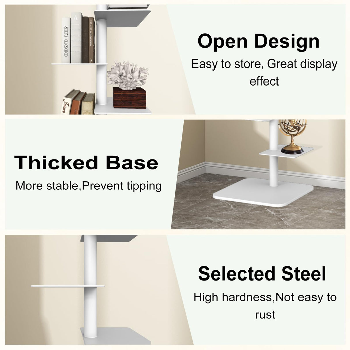 LXSEHN 9 Tier Metal Spine Bookshelf Tower, Adjustable Vertical Spine Book Tower Floor, Metal Vertical Bookshelf for Study Room,Living Room,Office,Bedroom (White) LXSEHN