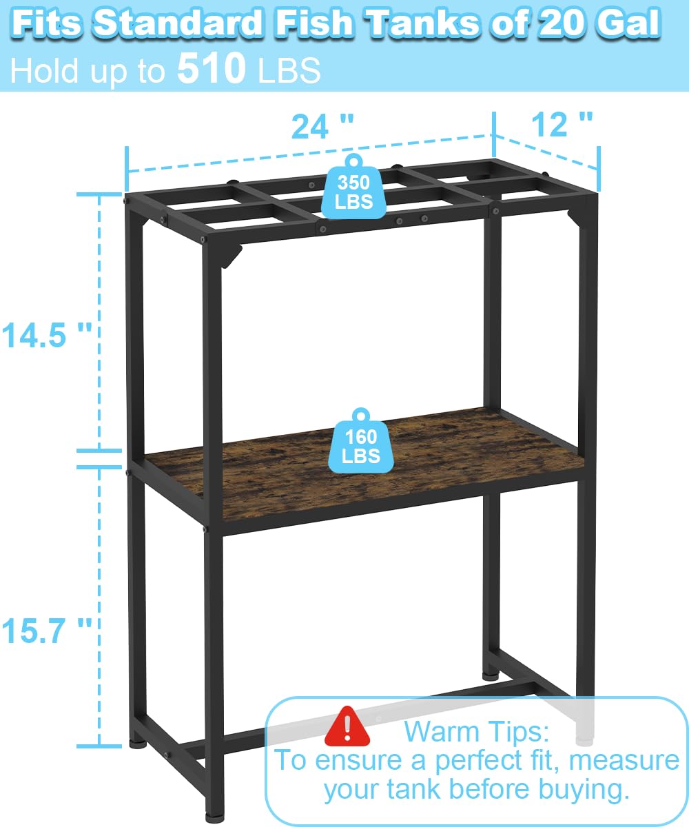 Mondazie 20 Gallon Fish Tank Stand, Upgraded Height Aquarium Stand Table with 2 Tiers Storage Shelf, Metal Reptile Breeder Turtle Terrarium Stand Rack for Home Office, 24" L x 12" W x 32.2" H, Black Mondazie