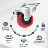 POWERTEC 2 Inch Swivel Caster Wheels Set of 4 with 400 lbs Loads, Heavy Duty Plate Casters (2 with Brakes & 2 without), PU Castor Wheels for Furniture, Cart, Dolly and Workbenches (17212) POWERTEC