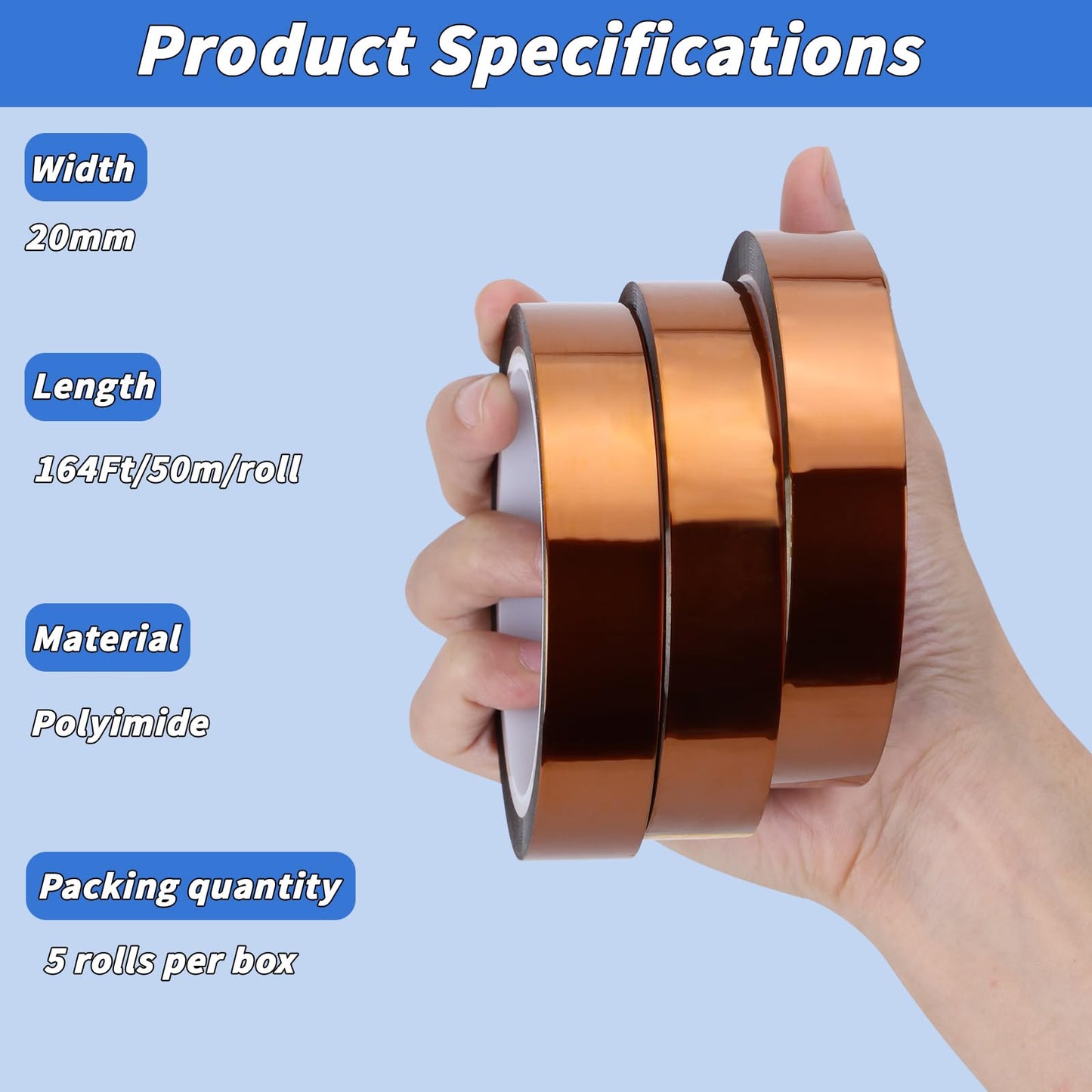 5 Rolls Sublimation Tape Heat Transfer Tape, 20mm × 50m (164ft) Heat Resistant Tape Sublimation Bulk, Brown Heat Transfer Tape for Sublimation Press Electronic Soldering Insulation, No Residue