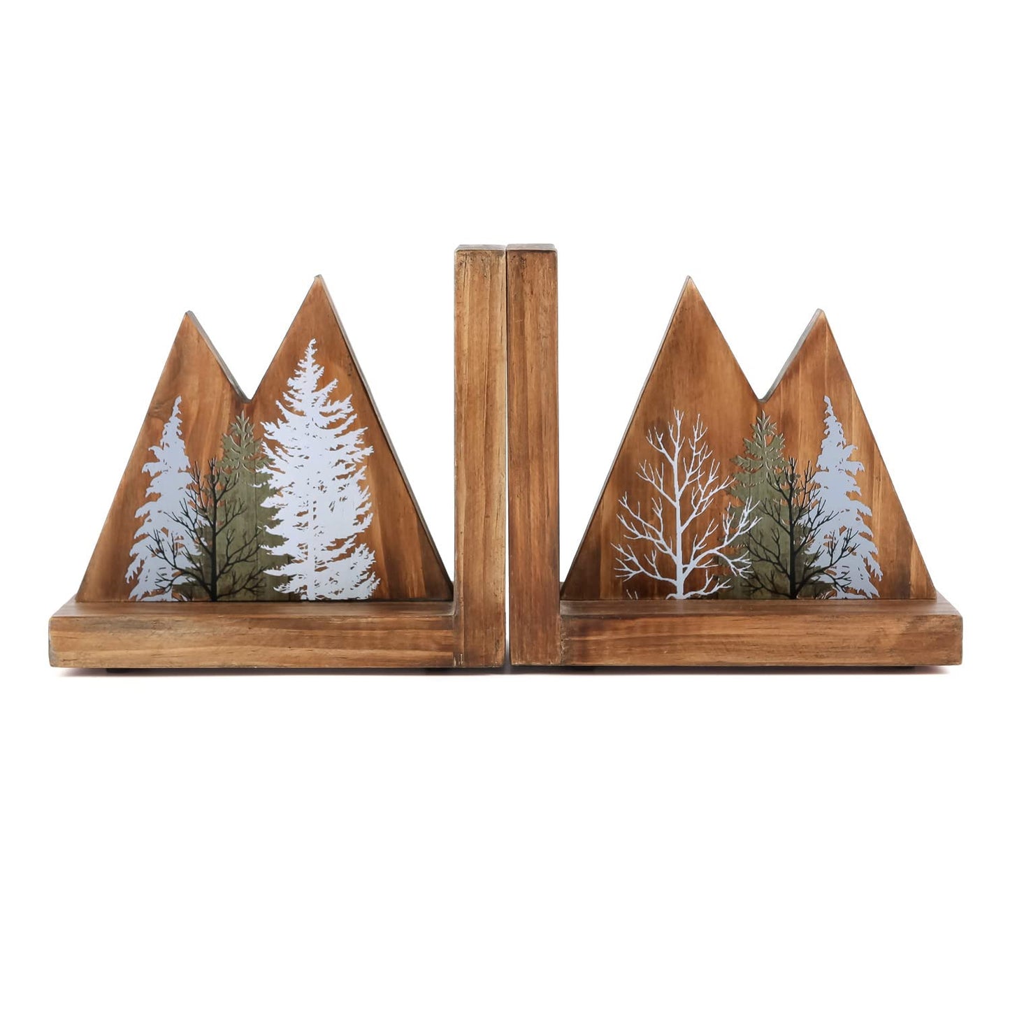 NIKKY HOME Heavy Duty Non Slip Rustic Woodland Mountain Wood Bookend Forest Book Ends Book Stoppers for Cabin Decor Home and Office Shelves Children