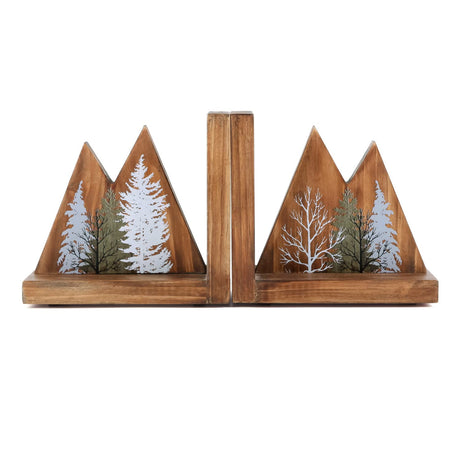 NIKKY HOME Heavy Duty Non Slip Rustic Woodland Mountain Wood Bookend Forest Book Ends Book Stoppers for Cabin Decor Home and Office Shelves Children NIKKY HOME