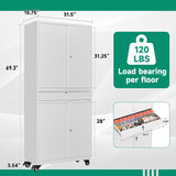 Letaya Metal Garage Storage Cabinet with Wheels,72“ Rolling Tool Cabinet with 4 Door Lock-Adjustable Shelves and Drawer for Garage Home Office Utility Room (White with Wheels) Letaya