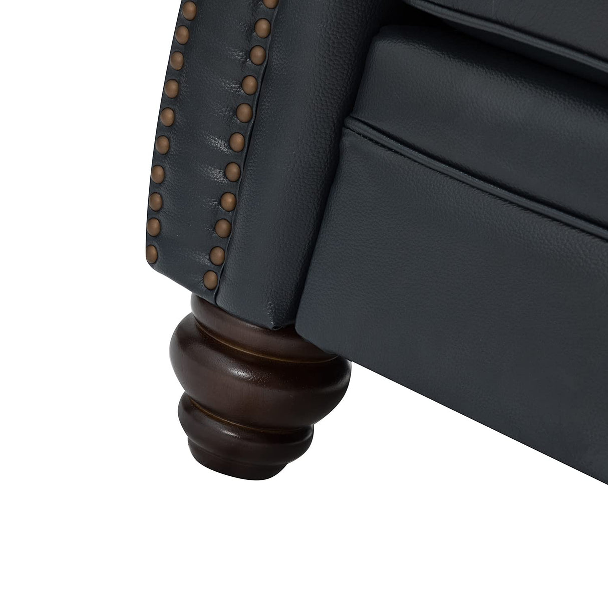 HULALA HOME 81'' Upholstered Leather Sofa with Removable Cushion, Mid-Century Modern Living Room 3-Seater Couch, Full Grain Leather Couch with Nailhead Trim and Rolled Arm for Bedroom Apartment, Navy HULALA HOME