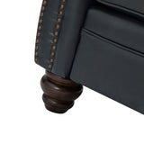 HULALA HOME 81'' Upholstered Leather Sofa with Removable Cushion, Mid-Century Modern Living Room 3-Seater Couch, Full Grain Leather Couch with Nailhead Trim and Rolled Arm for Bedroom Apartment, Navy HULALA HOME