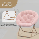 Athena Collection Comfy Saucer Chair Folding Cozy Chair for Bed Room Living Room Accent Chair Faux Fur Reading Chair Foldable Metal Frame Lazy Chair Moon Chair for Adult, Pink Athena Collection
