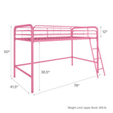 DHP Jett Junior Twin Metal Loft Bed, Pink DHP