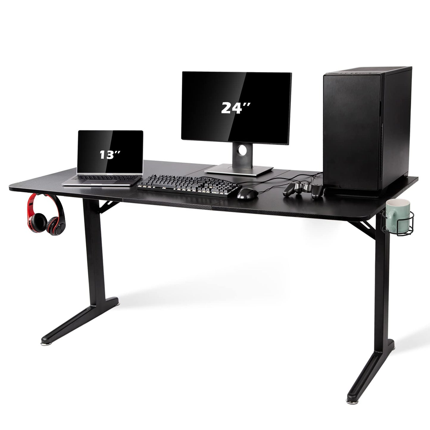 TOPSKY Gaming Desk Large Surface 63’’x31.5’’ with Cup Holder, Headphone Hook and Cable Management (Black) - WoodArtSupply