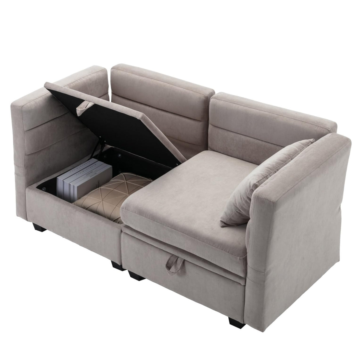 asunflower Loveseat Sofa with Storage Seat, Modular Sectional Sofa with Ottoman Small Couch for Small Spaces Convertible L Shaped 2 Seater Love Seats Couch for Bedroom, Home Office, Grey asunflower