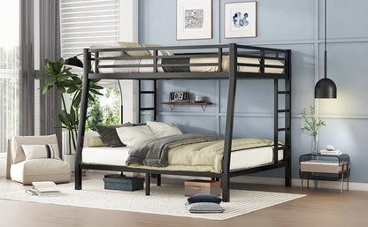 Zyerch Bunk Bed Metal Full XL Over Queen Size, Heavy-Duty Metal Bunk Bed Frame with Guardrail & 2 sideLadders, No Box Spring Needed, Noise Free for Dorm, Space-Saving Bunk Bed for Teens/Adults, Black