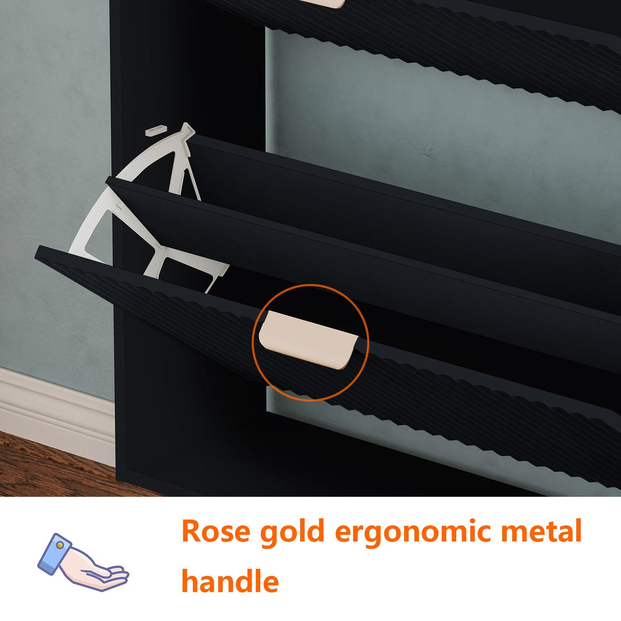 QIVOMIX Shoe Cabinet Storage,Modern Freestanding Organizer with 2 Flip Drawers,Narrow Shoe Rack Cabinet for Entryway,Black QIVOMIX