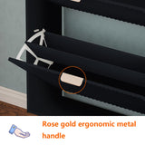 QIVOMIX Shoe Cabinet Storage,Modern Freestanding Organizer with 2 Flip Drawers,Narrow Shoe Rack Cabinet for Entryway,Black QIVOMIX