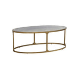 Signature Design by Ashley Korajane Oval Coffee Table with Tempered Glass Top, Faux Marble Finish, Steel Frame, 48" W x 27.38" D x 17.5" H, Antique Gold Signature Design by Ashley