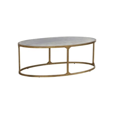 Signature Design by Ashley Korajane Oval Coffee Table with Tempered Glass Top, Faux Marble Finish, Steel Frame, 48" W x 27.38" D x 17.5" H, Antique Gold Signature Design by Ashley