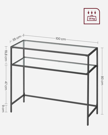 VASAGLE 39.4 Inch Console Sofa Table, Modern Entryway Table, Tempered Glass Table, Metal Frame, 2 Shelves, Adjustable Feet, for Living Room, Hallway, Black ULGT025B01 - WoodArtSupply