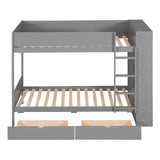 Harper & Bright Designs Twin Over Twin Bunk Bed with Storage, Wood Bunk Bed Frame with 2 Drawers and Multi-Layer Cabinet, Gray Harper & Bright Designs