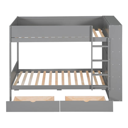 Harper & Bright Designs Twin Over Twin Bunk Bed with Storage, Wood Bunk Bed Frame with 2 Drawers and Multi-Layer Cabinet, Gray