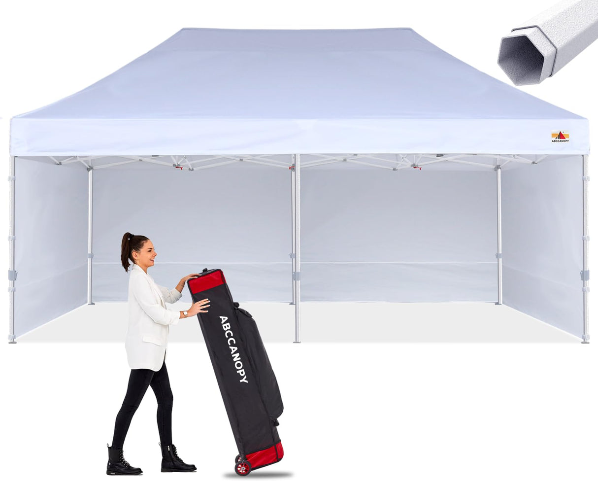ABCCANOPY 10x20 Pop Up Canopy Tent Commercial Instant Outdoor Canopy Premium-Series with 3 Sidewalls and Hexagonal Legs,White ABCCANOPY