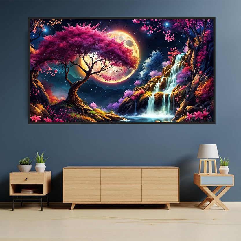 Benjenes 5D Large Size Diamond Painting Art Kits for Adults Diamond Art Waterfall Sakura Landscape Diamond Art Painting Full Drill Craft Kits for Fantasy Home Wall Decor 27.5 x 15.7Inch Benjenes