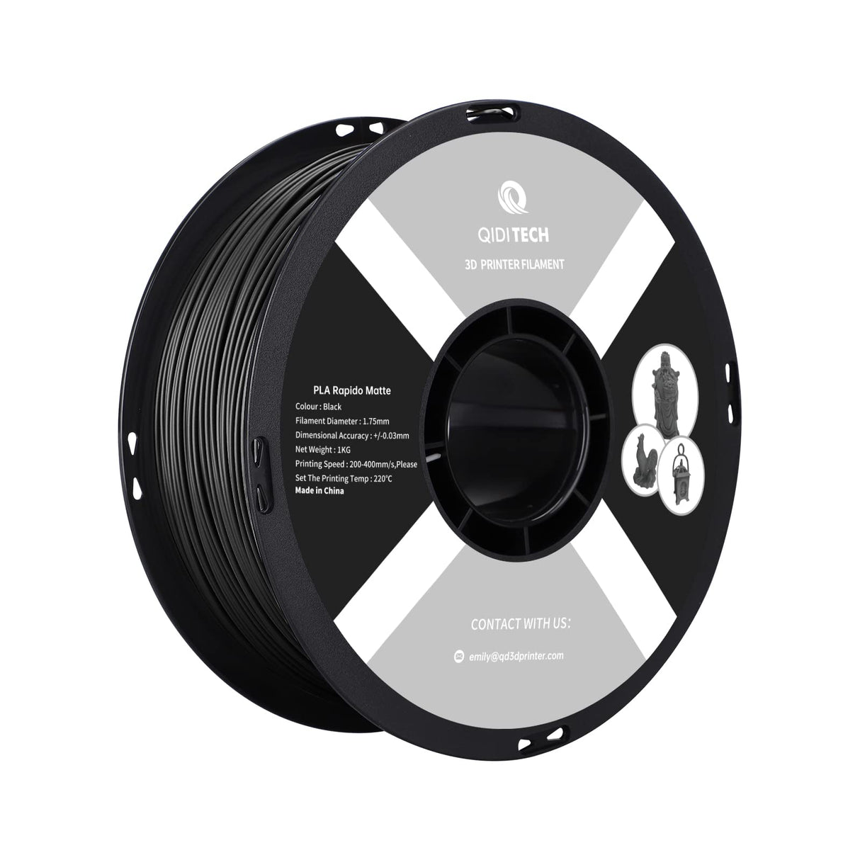 R QIDI TECHNOLOGY Matte PLA Filament 1.75mm, 3D Printer Filament PLA Rapido Matte 1kg Spool (2.2lbs), Suitable for Hyper Speed Printing, 3D Printing Filament Fit Most FDM 3D Printers, Matte Black R QIDI TECHNOLOGY