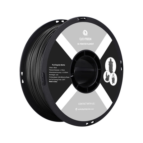 R QIDI TECHNOLOGY Matte PLA Filament 1.75mm, 3D Printer Filament PLA Rapido Matte 1kg Spool (2.2lbs), Suitable for Hyper Speed Printing, 3D Printing Filament Fit Most FDM 3D Printers, Matte Black R QIDI TECHNOLOGY