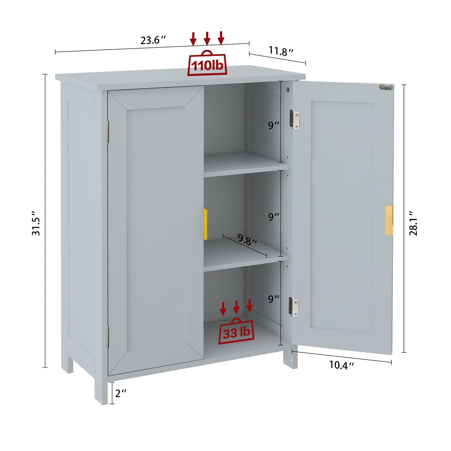 TaoHFE Grey Bathroom Storage Cabinet,Bathroom Cabinets Freestanding with 2 Doors, Towel Cabinet for Bathroom Floor Cabinet, Restroom Cabinet, Small Storage Cabinet for Office, Restaurant, Living Room