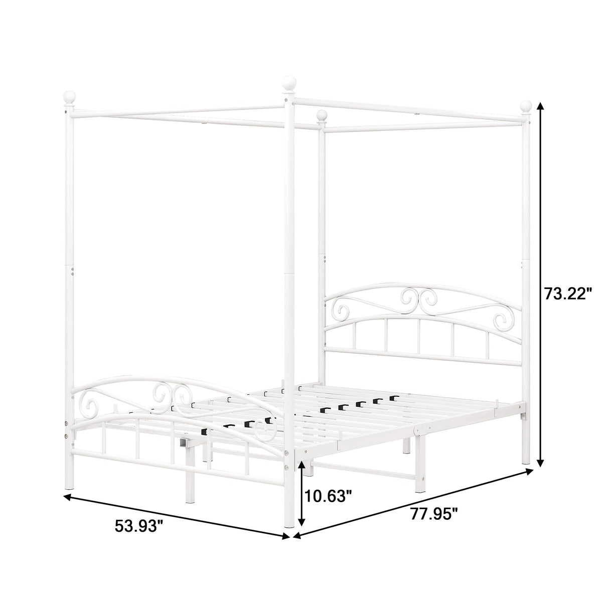 ARFARLY Full Size Bed Frame Four-Poster Metal Canopy Bed Frame Full with Headboard and Footboard Sturdy Slatted Structure No Box Spring Needed White ARFARLY