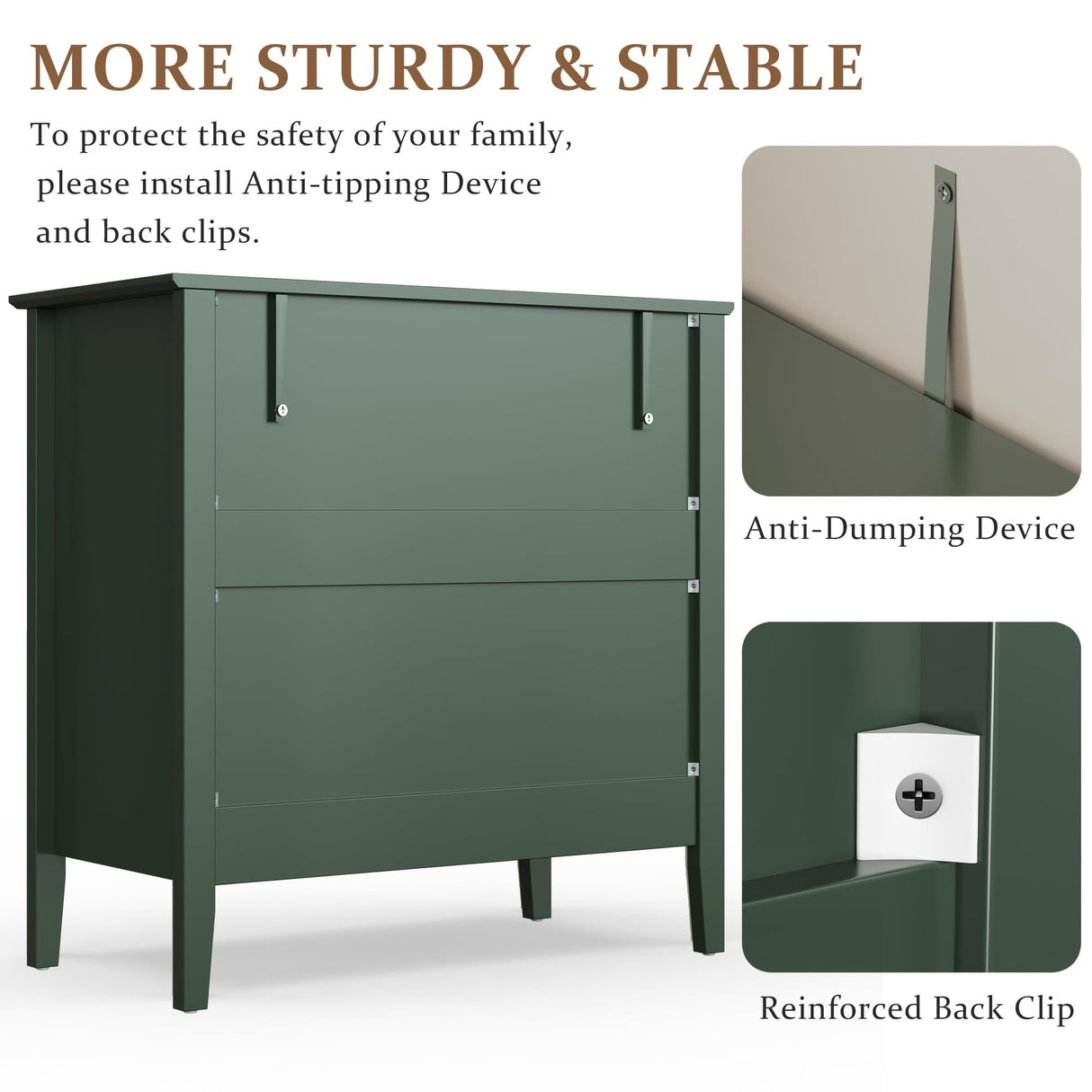 RoyalCraft Dark Green Fluted 3 Drawer Dresser, 32 inch Wide Dresser Nightstand for Bedroom, Modern Wood Chest of Drawers, Large Painted Nightstand with 3 Drawers for Closet, Hallway, Entryway RoyalCraft