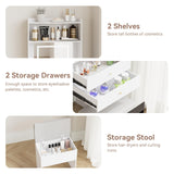 ARTETHYS Small Vanity Desk Set with 3 Adjustable Lighted Mirror and Storage Chair, Makeup Vanity Table for Small Space, White Dressing Table with Fold-up Panel for Bedroom ARTETHYS