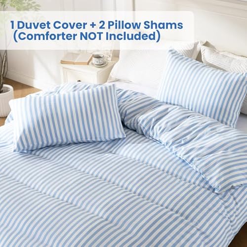 ROSE&RISY Blue Queen Duvet Cover Set, 3 Pieces Soft Bedding Queen Set, Breathable and Cooling,Includes 1 Duvet Cover, 2 Pillow Cases (Blue Stripe, Queen) ROSE&RISY