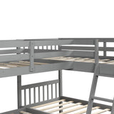 L-Shaped Bunk Bed Twin Over Twin, Quad Bunk Bed with Guardrail and Angle Ladder, Wood Twin Bunk Beds for 4, Corner Bunk Beds for Kids, Teens, Adults, No Box Spring Needed (Twin, 4 Beds, Grey) Harper & Bright Designs