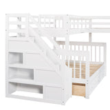 L Shaped Bunk Bed for 3, Triple Bunk Bed with 3 Drawers and Storage Stairs, Twin Over Full Bunk Bed & Twin Size Loft Bed, Wood Corner Beds for Kids, Teens, Adults. No Box Spring Needed(White) Harper & Bright Designs