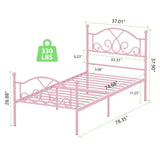 Weehom Twin Bed Frames, Modern Twin Size Metal Bed Frames for Kids Girls, No Box-Spring Needed Twin Platform Bed Frame with Unique Headboard and Footboard, 11.23 Inches Storage Space - Pink Weehom
