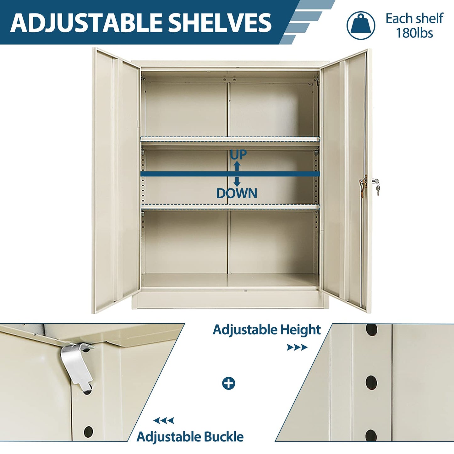 INTERGREAT Steel Storage Cabinet 42", Lockable Metal Storage Cabinet with 2 Doors Locking Counter Cabinet for Home Office (Grey) - WoodArtSupply