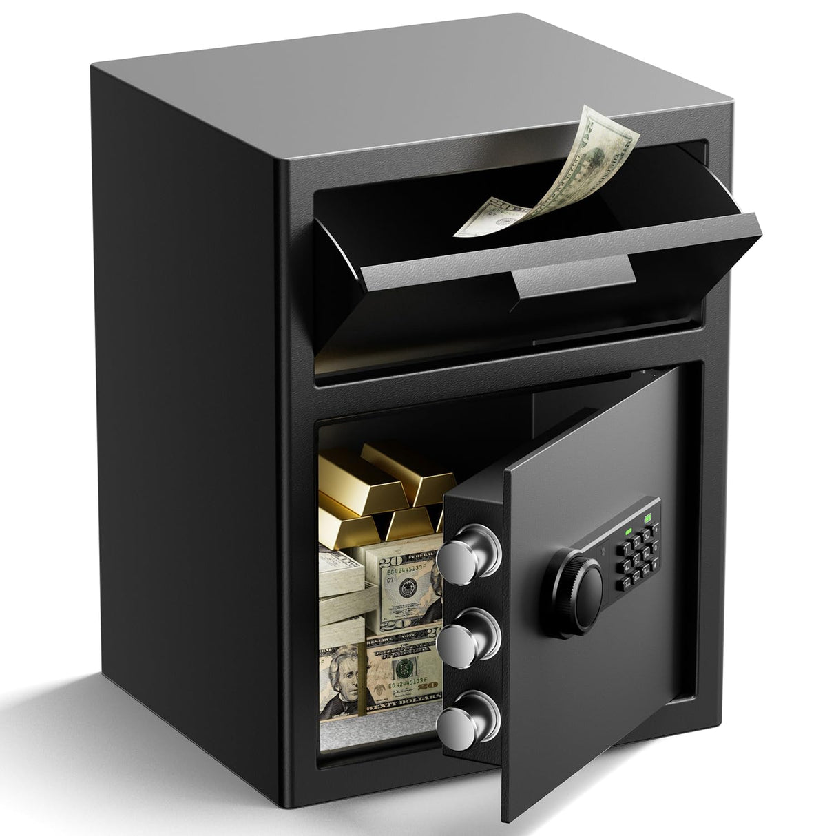 Depository Drop Safe 2.6 Cubic Feet, Xdeer Front Drop Slot Lock Box with Digital Combinatio, Silent Deposit Safe Box, Security Money Safe for Cash Slips Expense Business Office Home coin locker XDeer