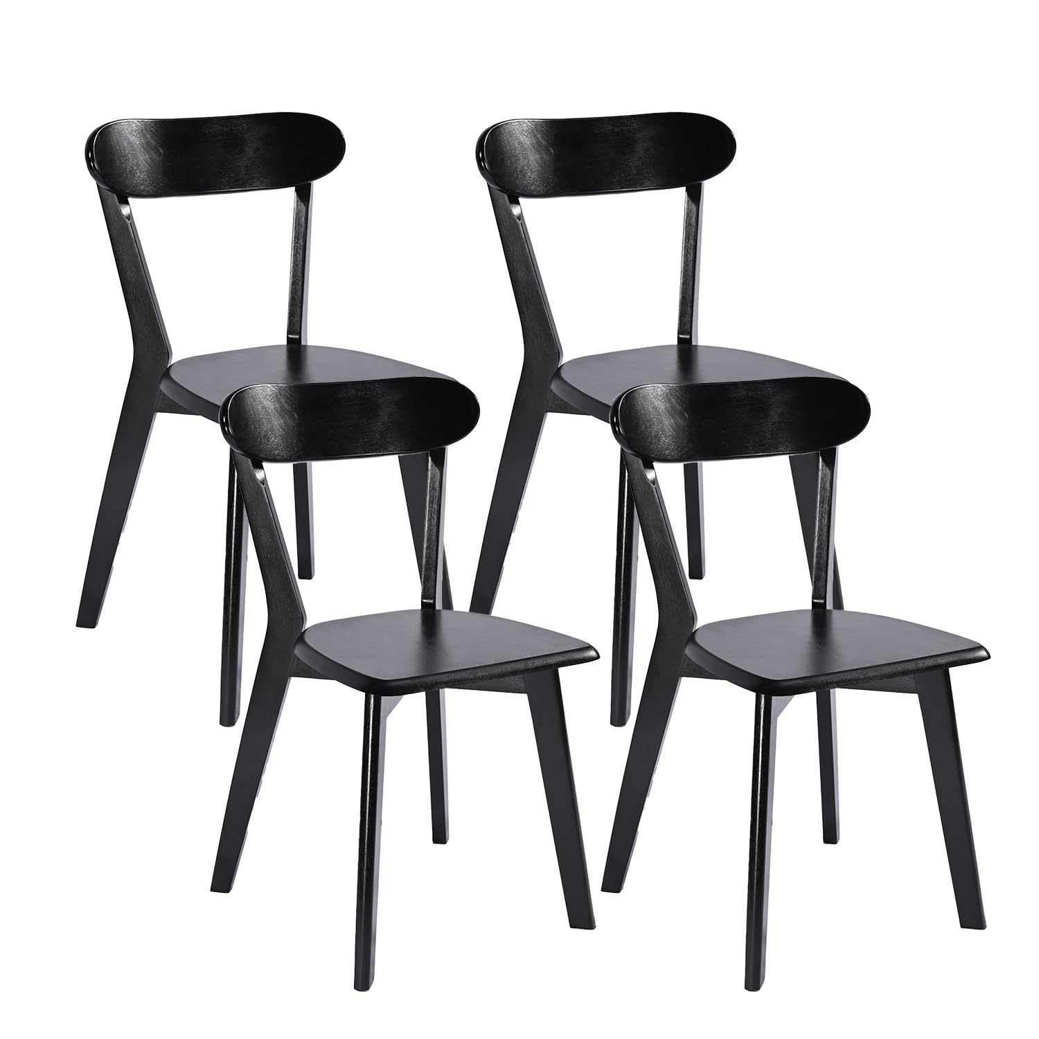 DELAVIN Soild Wood Dining Chairs Set of 4, Farmhouse Oak Wood Kitchen Chairs, Mid Century Modern Dining Room Chairs, Stackable Dining Chairs, Black - WoodArtSupply