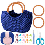 BEUNITONE DIY Crochet Bag Kit for Beginners Blue Handbag Macrame Kit for Women Boho DIY Macrame Purse Set Tote Bag for Holiday Summer Beach Decor Knitting Lover with Step-by-Step Instructions BEUNITONE