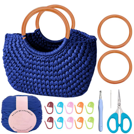BEUNITONE DIY Crochet Bag Kit for Beginners Blue Handbag Macrame Kit for Women Boho DIY Macrame Purse Set Tote Bag for Holiday Summer Beach Decor Knitting Lover with Step-by-Step Instructions BEUNITONE