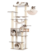 Gitelsnour Cat Tree, 64" Tall Wood Cat Tower for Indoor Cats Large Adult, Modern Cat Condo with Scratching Post and Food Station, Cat Tunnel, 2 Cat Bowls, Hammock, Rustic Gray GCT101-MSG Gitelsnour