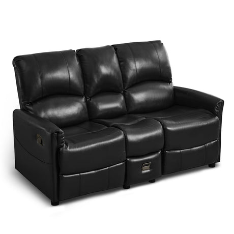 IPKIG Black 3 Seater Modern Loveseat Recliner Sofa - Manual Reclining Loveseat with Flipped Backrest Console, Side Pocket, Faux Leather Double Recliner Love Seat for Living Room & RV (Black, 3 Seater) IPKIG