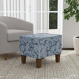 HomePop Home Decor |K7646-A879| Upholstered Modern Rectangular Storage Ottoman | Hinged Lid Ottoman with Storage for Living Room & Bedroom, Blue Denim Jacobean Print HomePop