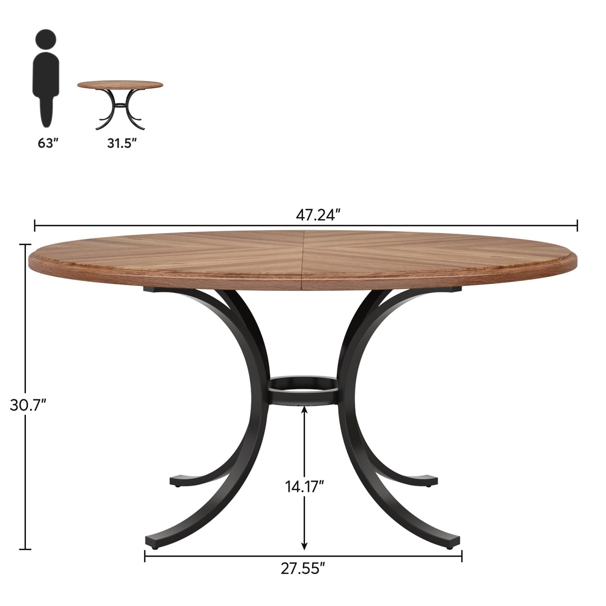 Tribesigns 47" Round Dining Table for 4-6 People, Farmhouse Kitchen Table with Wooden Texture Surface & Pedestal Base, Round Table for Dining Room, Living Room （Only Table） (Brown) Tribesigns