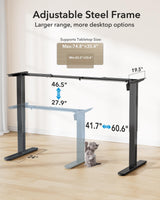 HUANUO Standing Desk Frame with 220lbs Powerful Brushless Motor, Thick T-Shaped Adjustable Desk Legs Made of Automotive-Grade Steel, for Max 75″ x 35″ Desktop, for Home Office, Frame Only HUANUO
