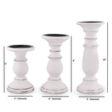 Samhita Set of 3 Wood Candle Holders – Hand Carved Decorative Candle Holder for Living Room or Table Centerpiece Samhita