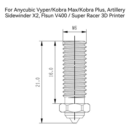 Upgrade Tungsten CarbideTip Bimetal Volcano 0.6mm Nozzles high Thermal Conductivity Abrasion Resistance for Anycubic Vyper/Kobra Max/Plus, Artillery Sidewinder X2 Flsun V400 Super 3D Printer - WoodArtSupply