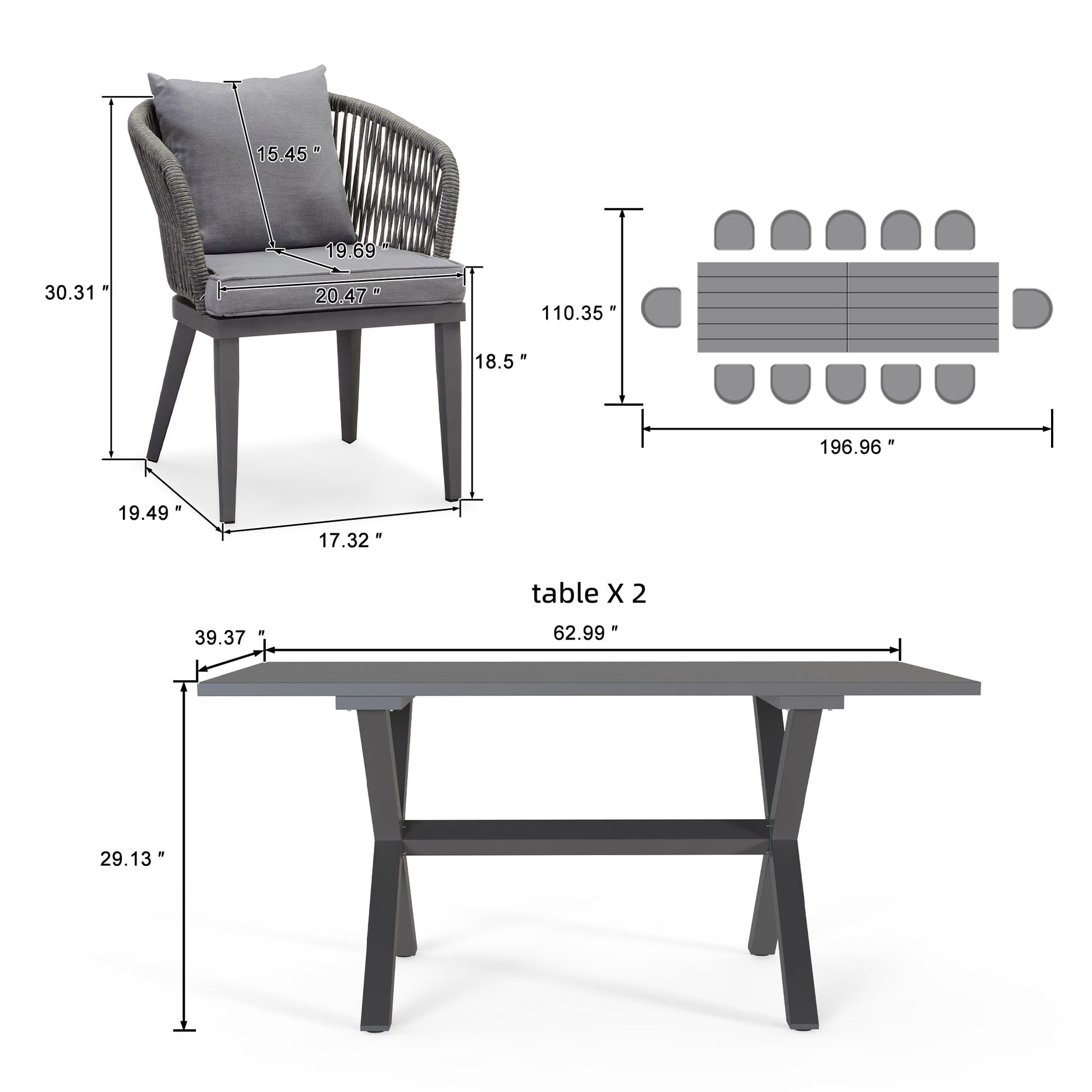 PURPLE LEAF 14 Pieces Patio Dining Sets All-Weather Wicker Outdoor Patio Furniture with Table All Aluminum Frame for Lawn Garden Backyard Deck Outdoor Dining Sets with Cushions and Pillows, G - WoodArtSupply